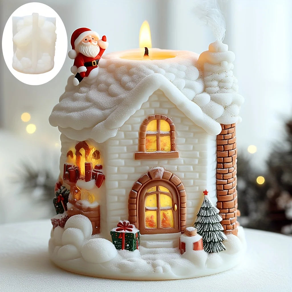 Christmas House Candle Mold – Santa Claus on Roof Silicone Mold