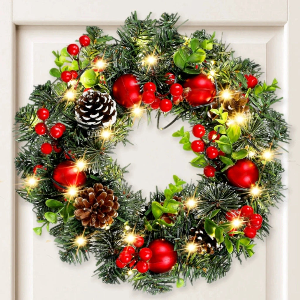 Elegant Red LED Christmas Wreath – Holiday Door & Wall Decor