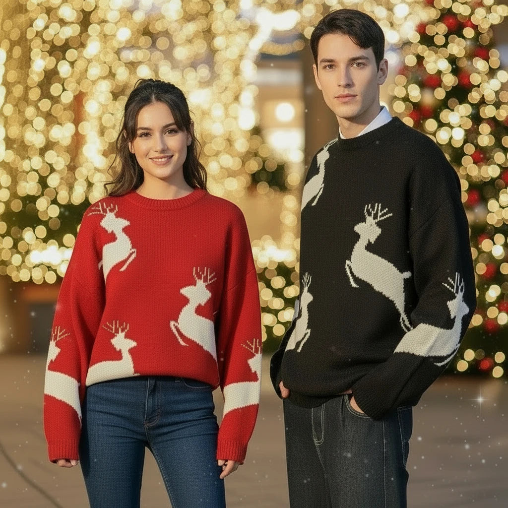 Cozy Unisex Christmas Reindeer Sweater – Oversized Holiday Pullover