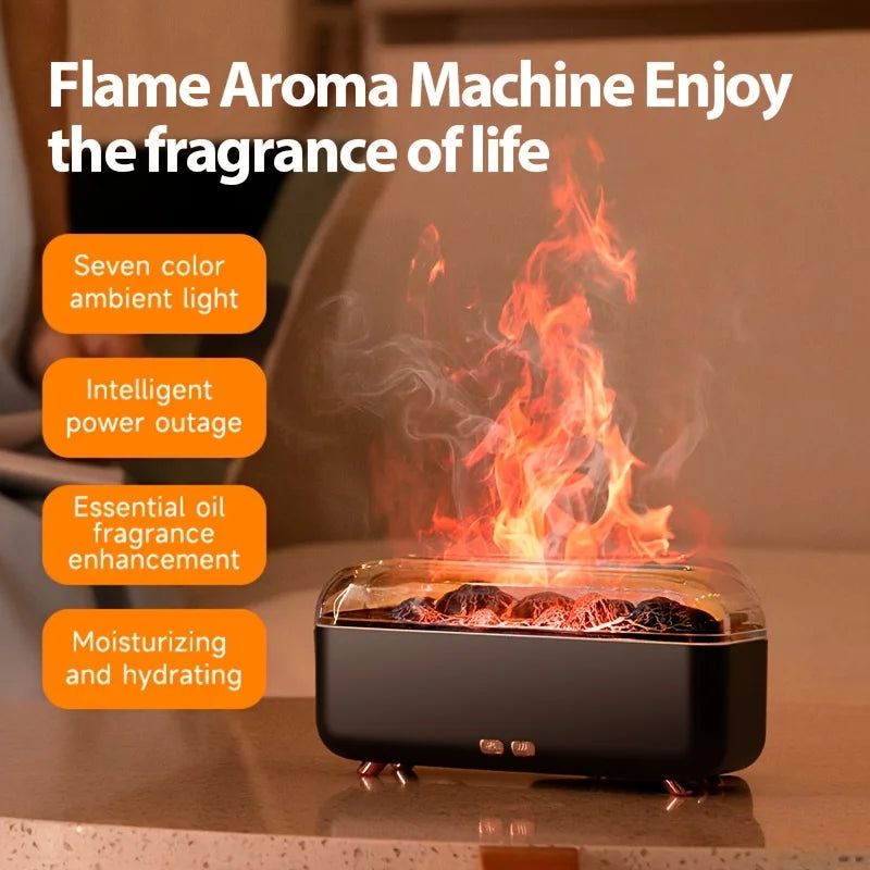 Simulated Flame Aroma Diffuser – LED Air Humidifier with Timer
