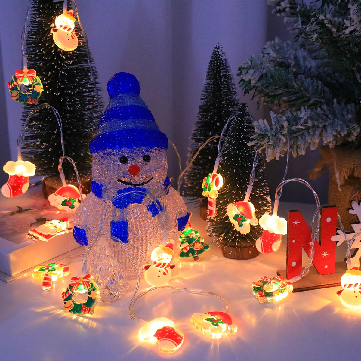 LED Christmas String Lights – Santa, Snowman & Candy Cane Decor