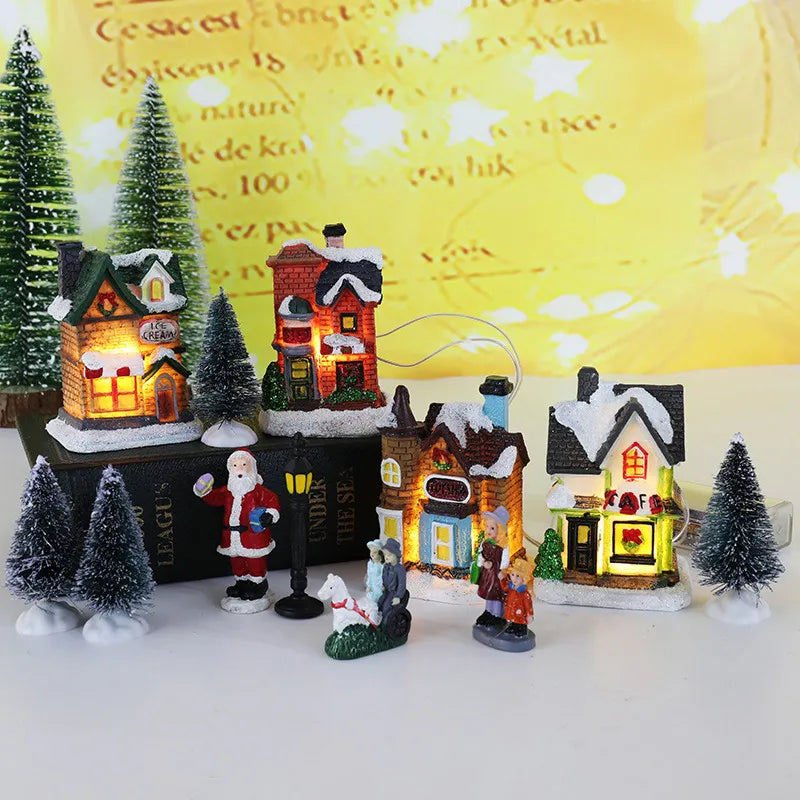 LED Resin Christmas Village Ornament Set – Holiday Figurines