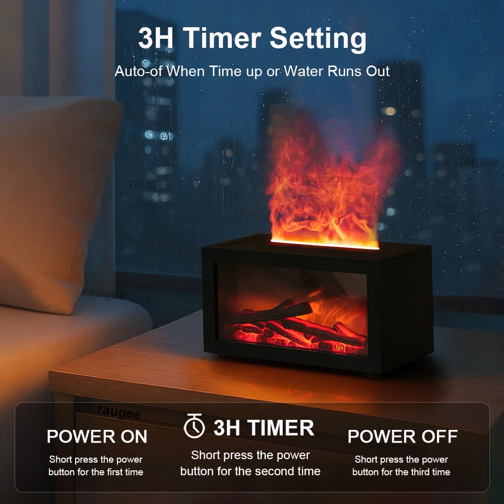 3D Flame Effect Aroma Humidifier – Mini Fireplace Essential Oil Diffuser