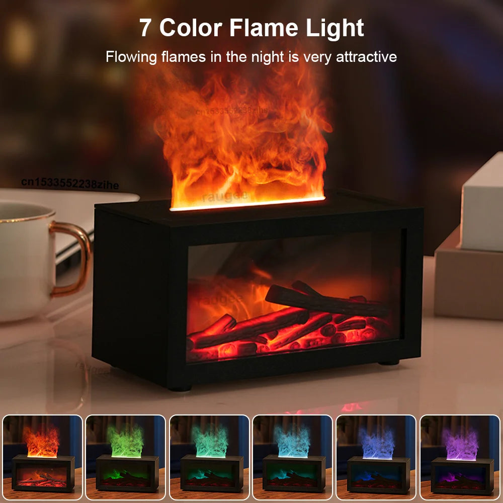 3D Flame Effect Aroma Humidifier – Mini Fireplace Essential Oil Diffuser