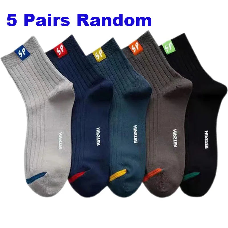 5 Pairs Men’s Vintage Athletic Socks – Fall & Winter Fun Fashion Crew Socks