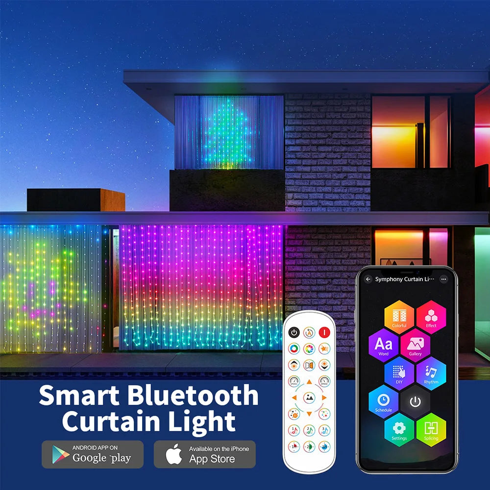 Smart Curtain Lights 400 LED USB – App & Remote Control, Music Sync