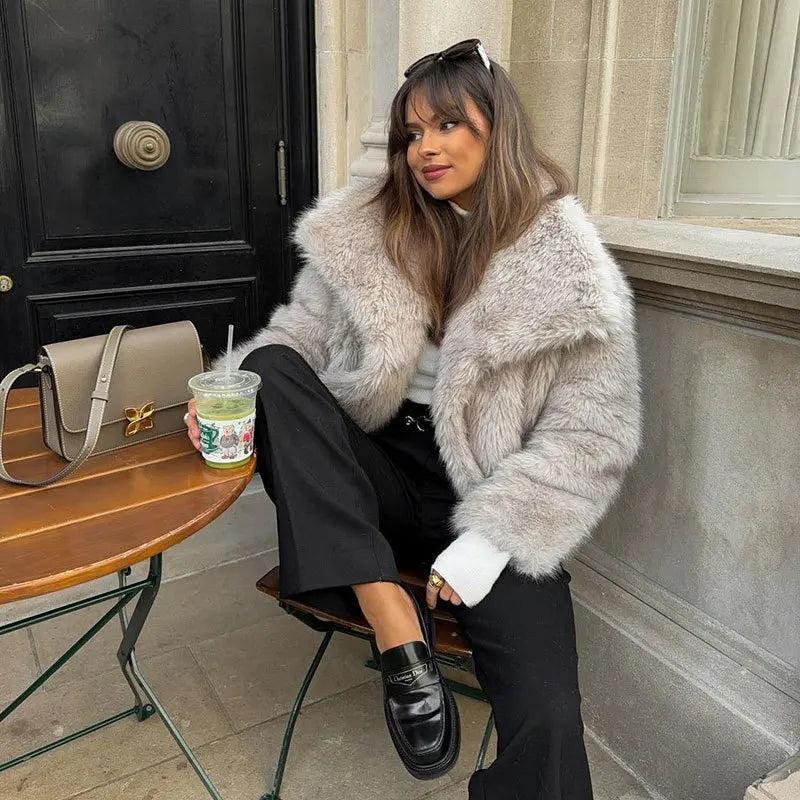 2025 Women’s Faux Fox Fur Jacket – Loose Long Sleeve Autumn/Winter Coat
