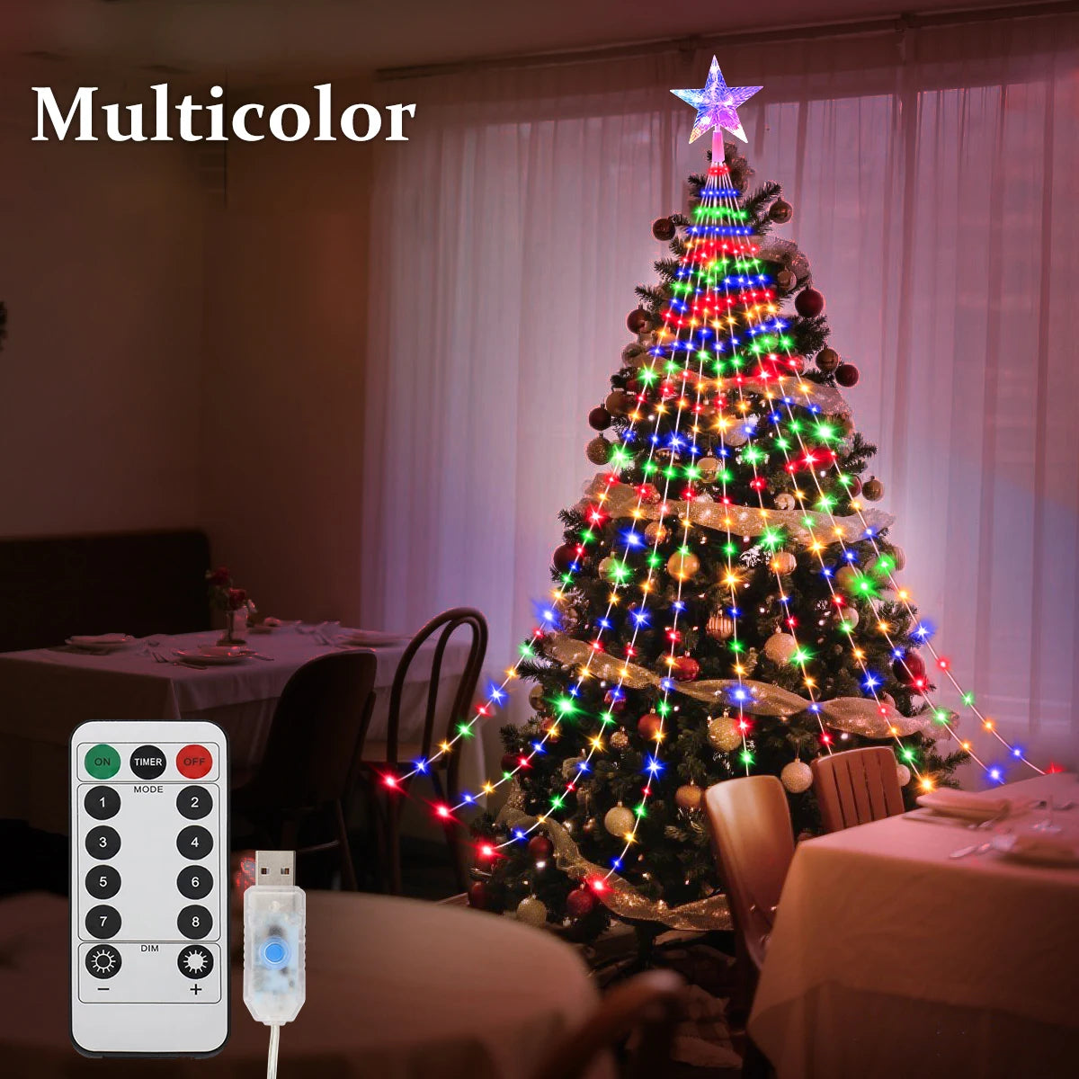 Waterproof LED Christmas Tree Lights – 8-Mode USB Fairy String for Indoor & Outdoor Decor