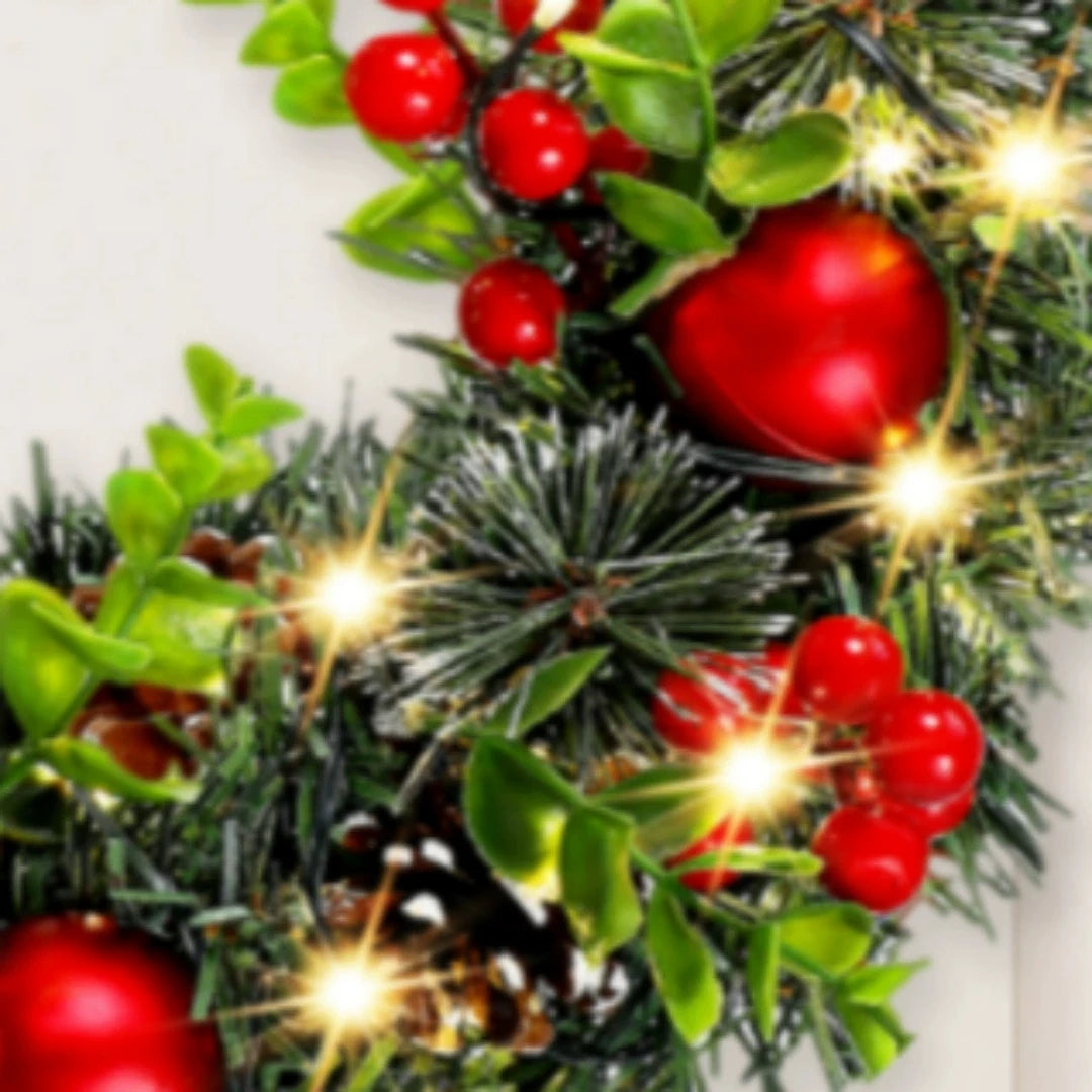 Elegant Red LED Christmas Wreath – Holiday Door & Wall Decor
