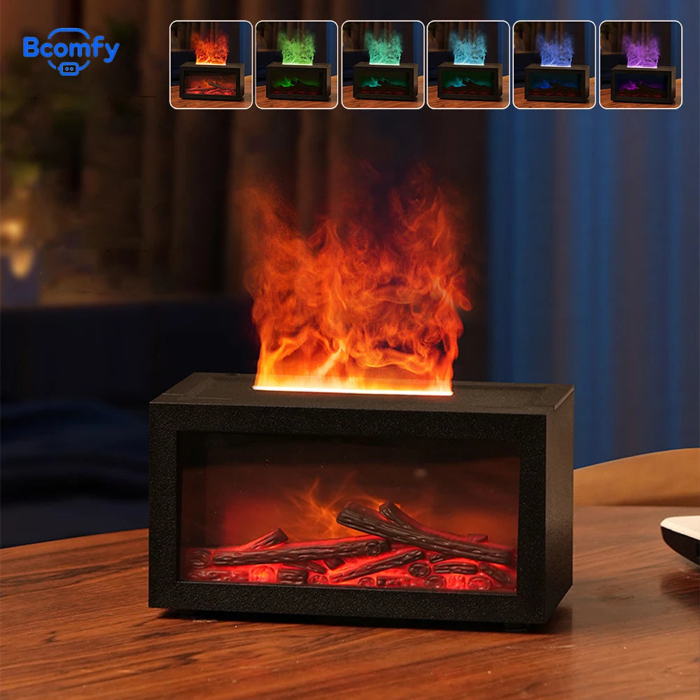 3D Flame Effect Aroma Humidifier – Mini Fireplace Essential Oil Diffuser
