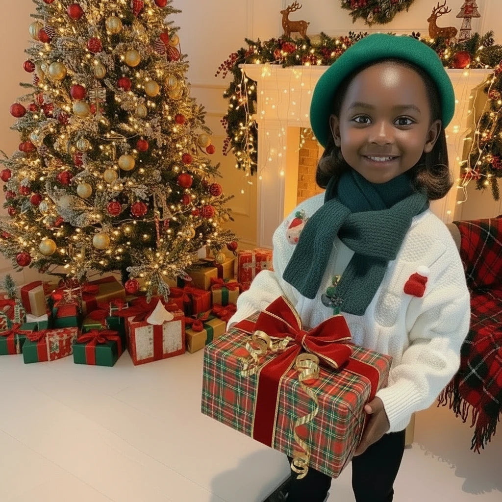 Christmas Cartoon Sweater for Girls – Warm Knit Pullover (2–8 Years)