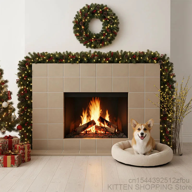 2.7M Pre-Lit Christmas Garland with Pinecones & Red Berries – Holiday Glow Decoration