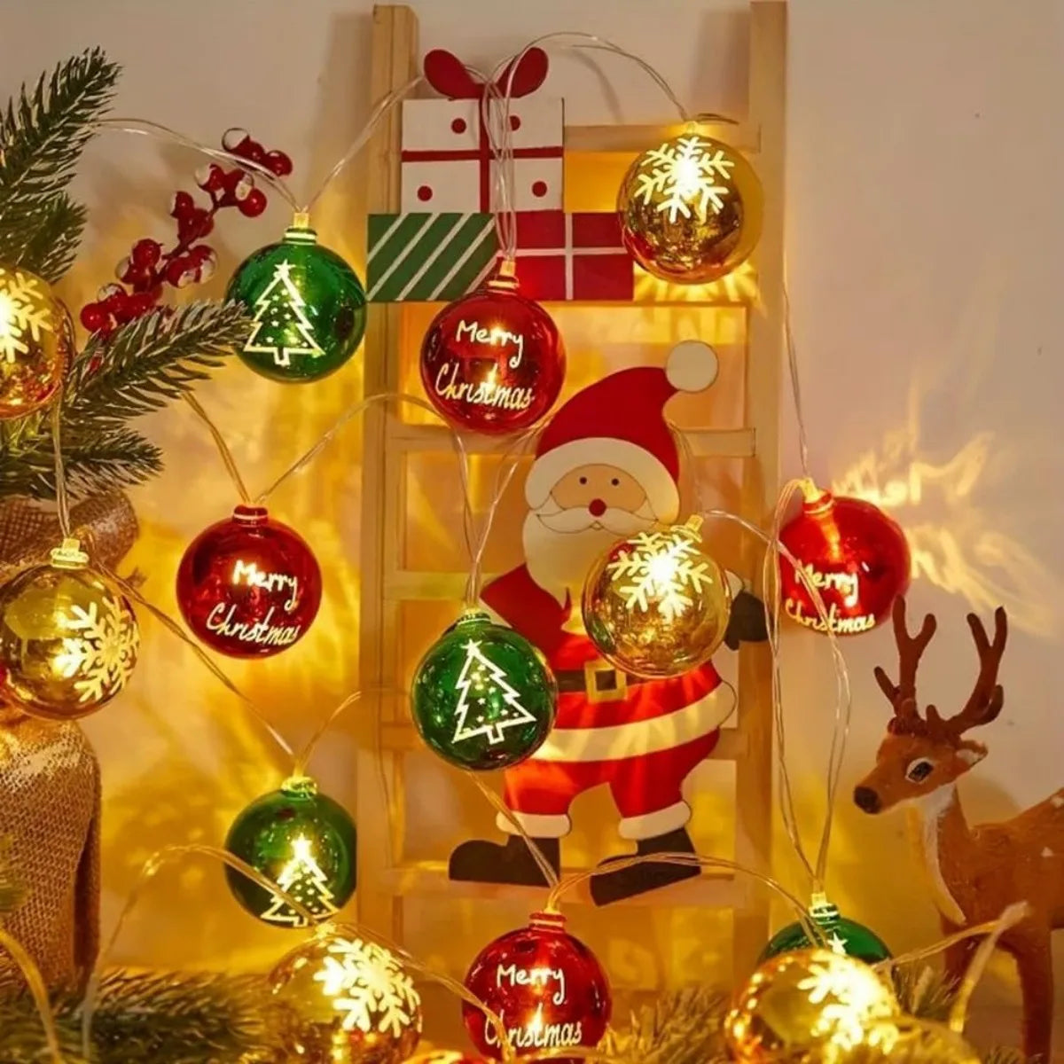 Multicolor Christmas Ball Ornament Lights – Festive LED Tree & Table Decoration