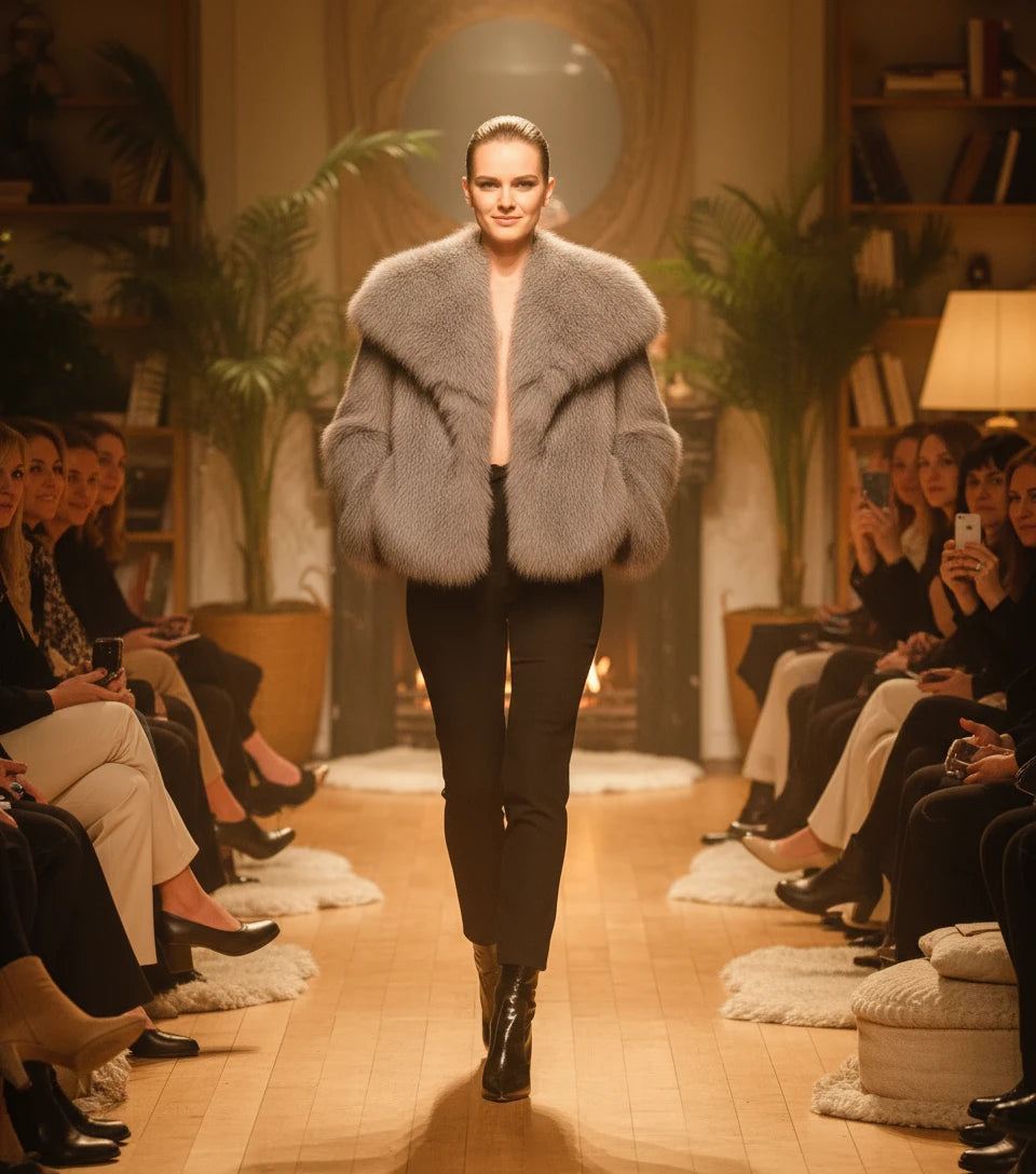 2025 Women’s Faux Fox Fur Jacket – Loose Long Sleeve Autumn/Winter Coat