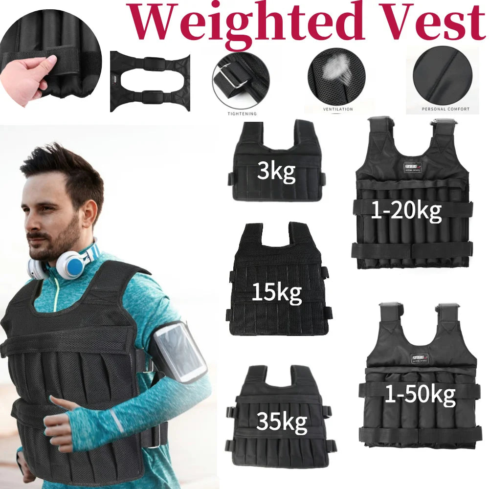 Adjustable Weighted Workout Vest – 3-50kg Training Jacket for Running, Fitness & Cardio