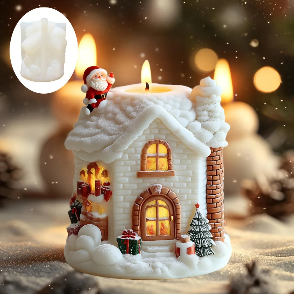 Christmas House Candle Mold – Santa Claus on Roof Silicone Mold