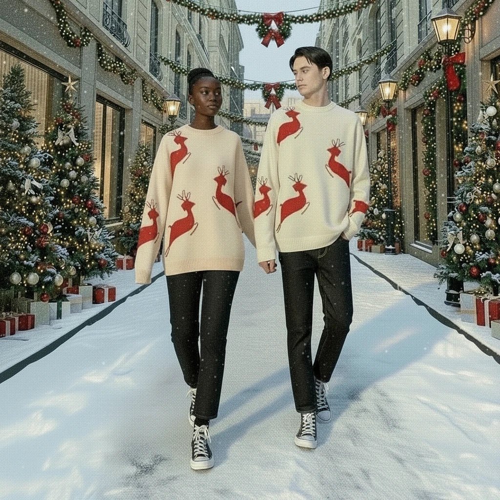 Cozy Unisex Christmas Reindeer Sweater – Oversized Holiday Pullover