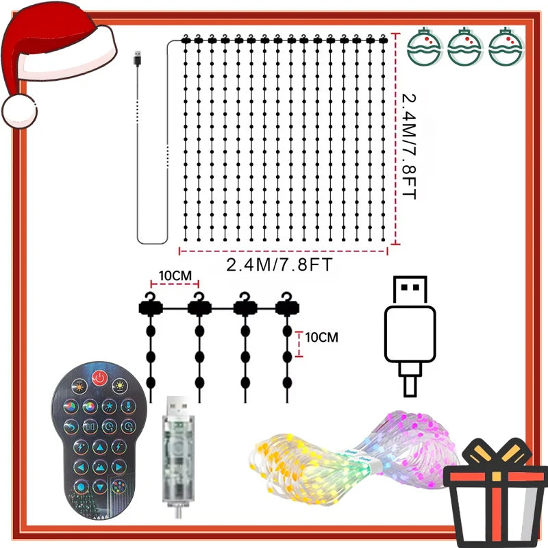 Smart Curtain String Lights – Waterproof DIY Colorful Music Sync LED Lights for Xmas Indoor & Outdoor Decor