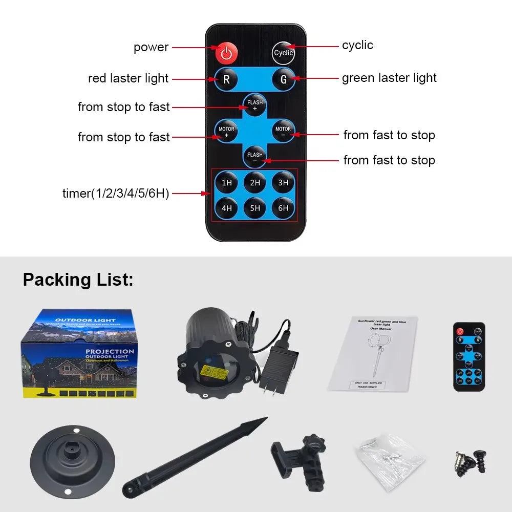 Christmas Projector Light Outdoor – Red & Green Star Shower Laser Garden Lights for Holiday Decoration