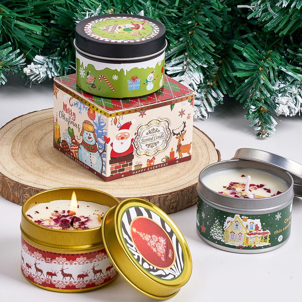 Christmas Scented Candle Gift Set – Aromatherapy Soy Wax with Dried Flowers