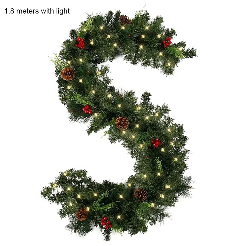 2.7M Pre-Lit Christmas Garland with Pinecones & Red Berries – Holiday Glow Decoration