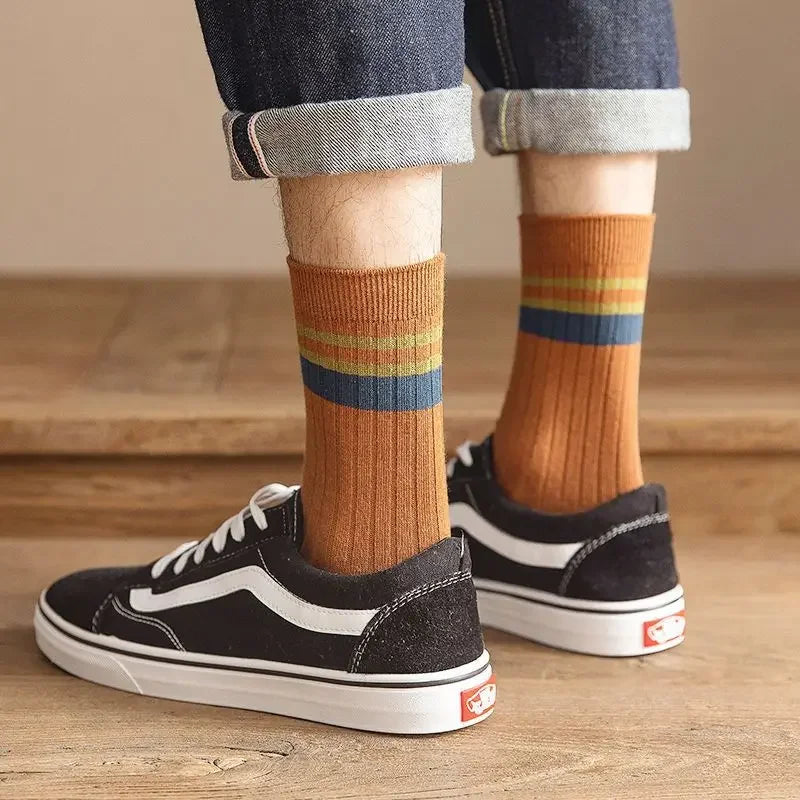 Men’s Striped Cotton Socks – Retro Harajuku Style Casual Spring Socks