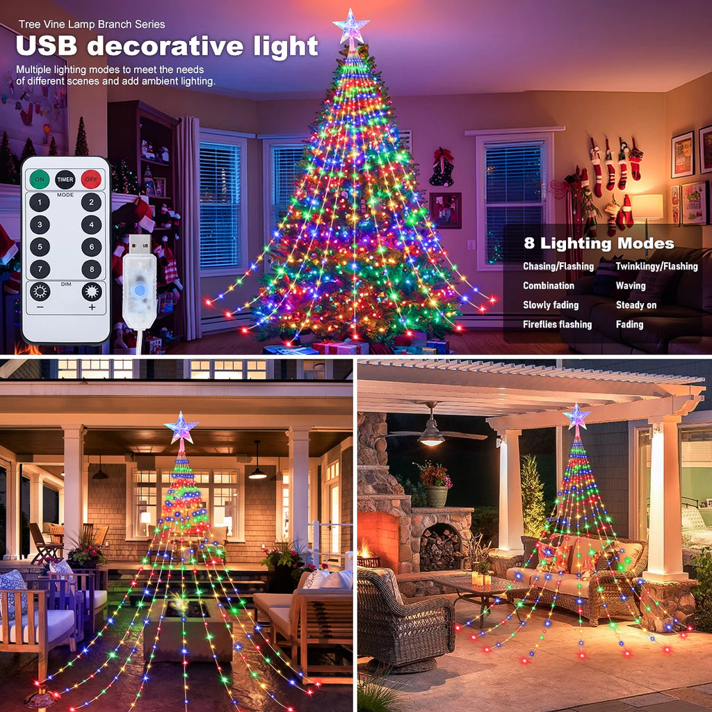 Waterproof LED Christmas Tree Lights – 8-Mode USB Fairy String for Indoor & Outdoor Decor