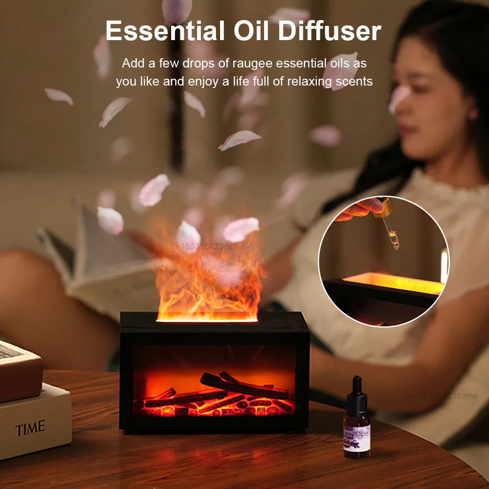 3D Flame Effect Aroma Humidifier – Mini Fireplace Essential Oil Diffuser