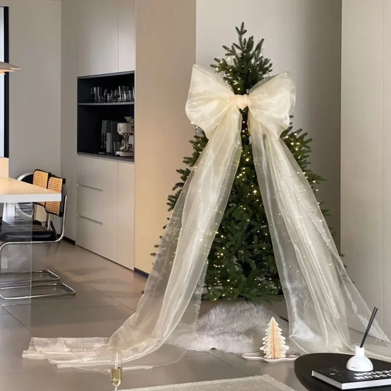 Large Christmas Tree Lace Bow – Satin Bowknot Ornament for DIY Decor