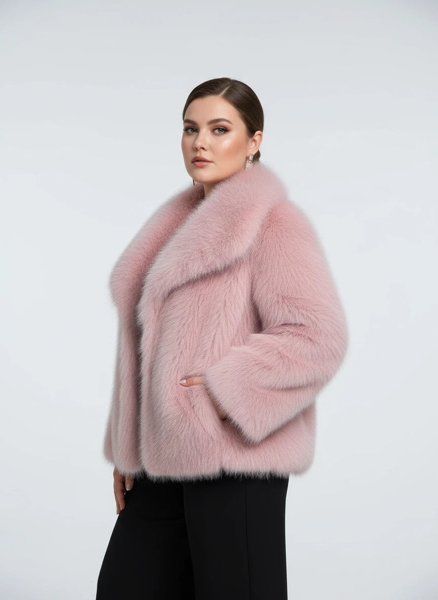 2025 Women’s Faux Fox Fur Jacket – Loose Long Sleeve Autumn/Winter Coat