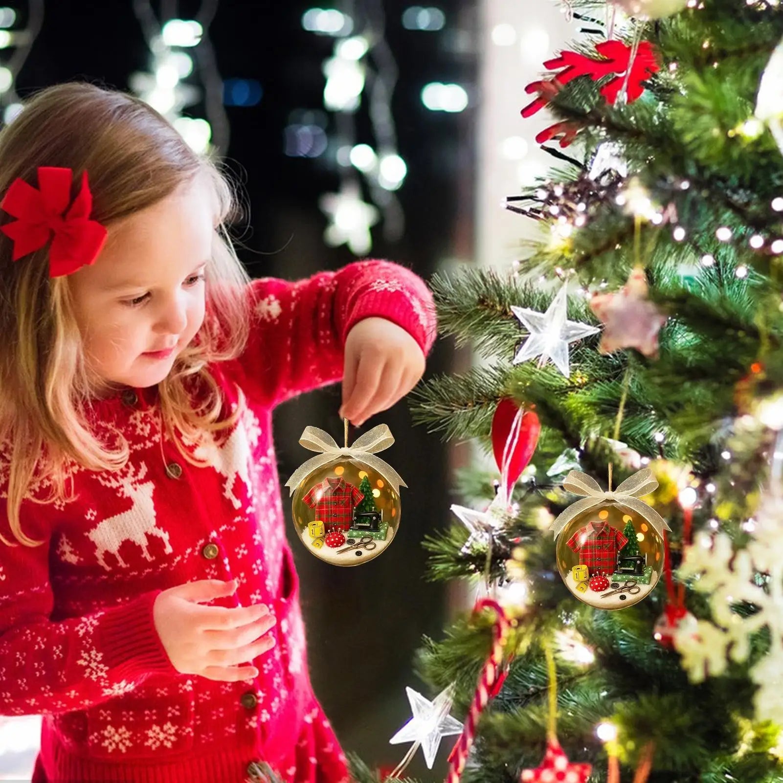 Vintage Sewing Snow Globe Christmas Tree Decoration