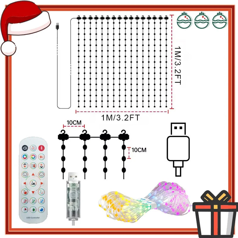 Smart Curtain String Lights – Waterproof DIY Colorful Music Sync LED Lights for Xmas Indoor & Outdoor Decor