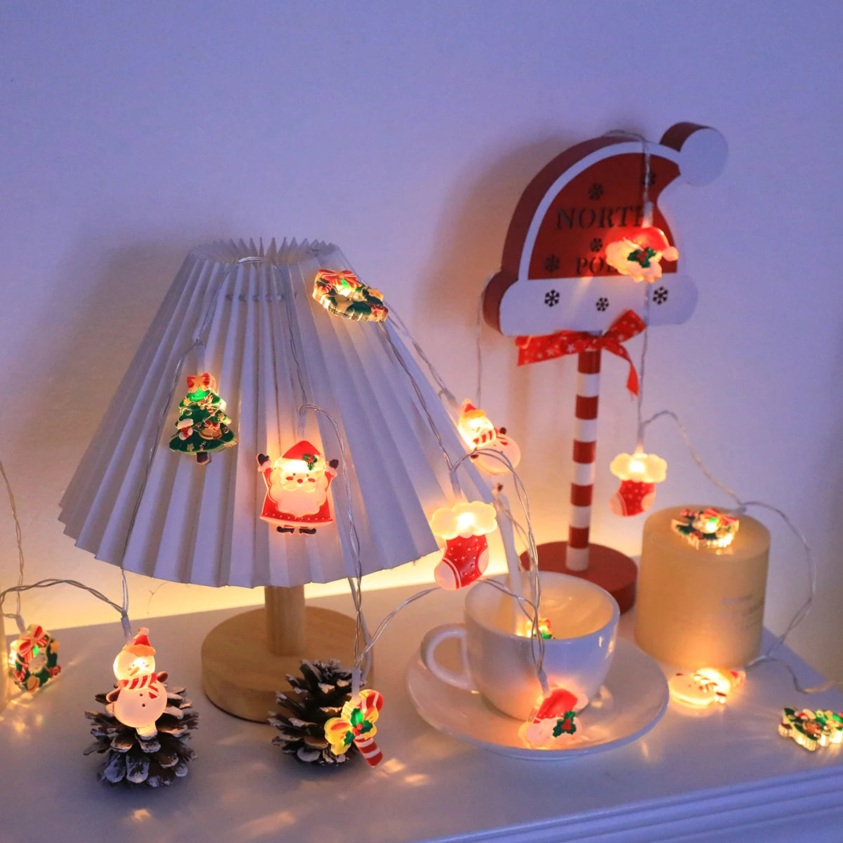LED Christmas String Lights – Santa, Snowman & Candy Cane Decor