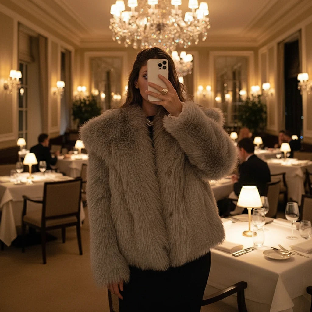 2025 Women’s Faux Fox Fur Jacket – Loose Long Sleeve Autumn/Winter Coat