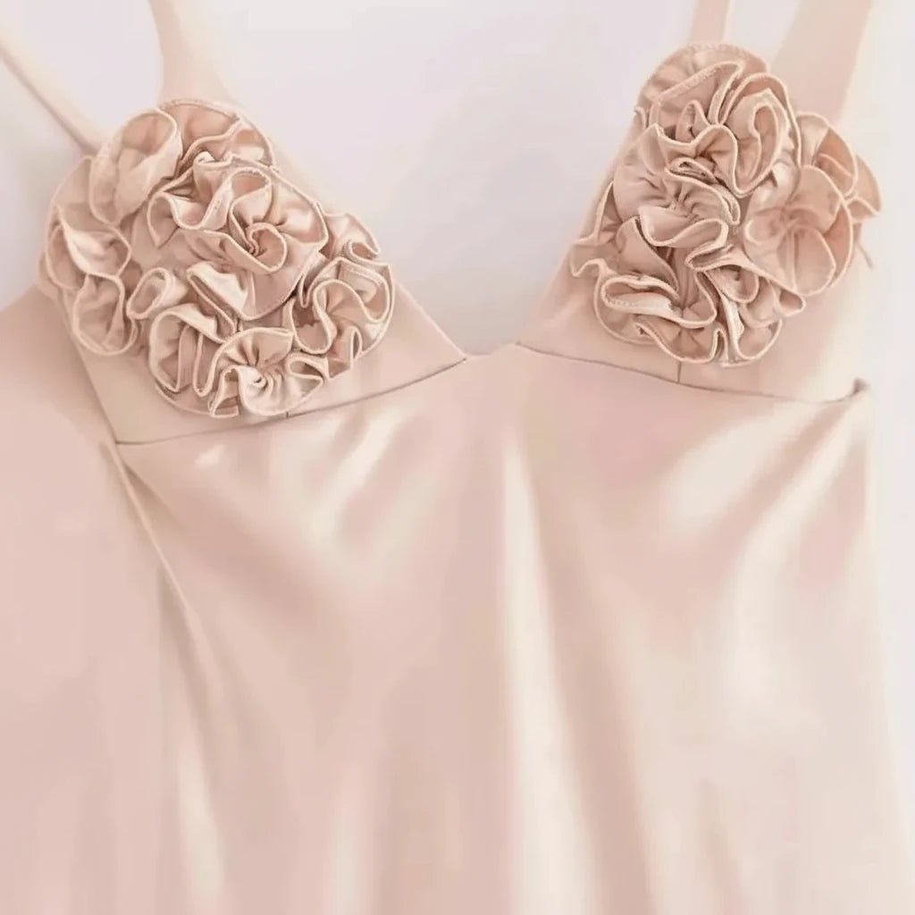 Elegant Satin Ruched Backless Midi Dress – 2025 Summer Party Fashion