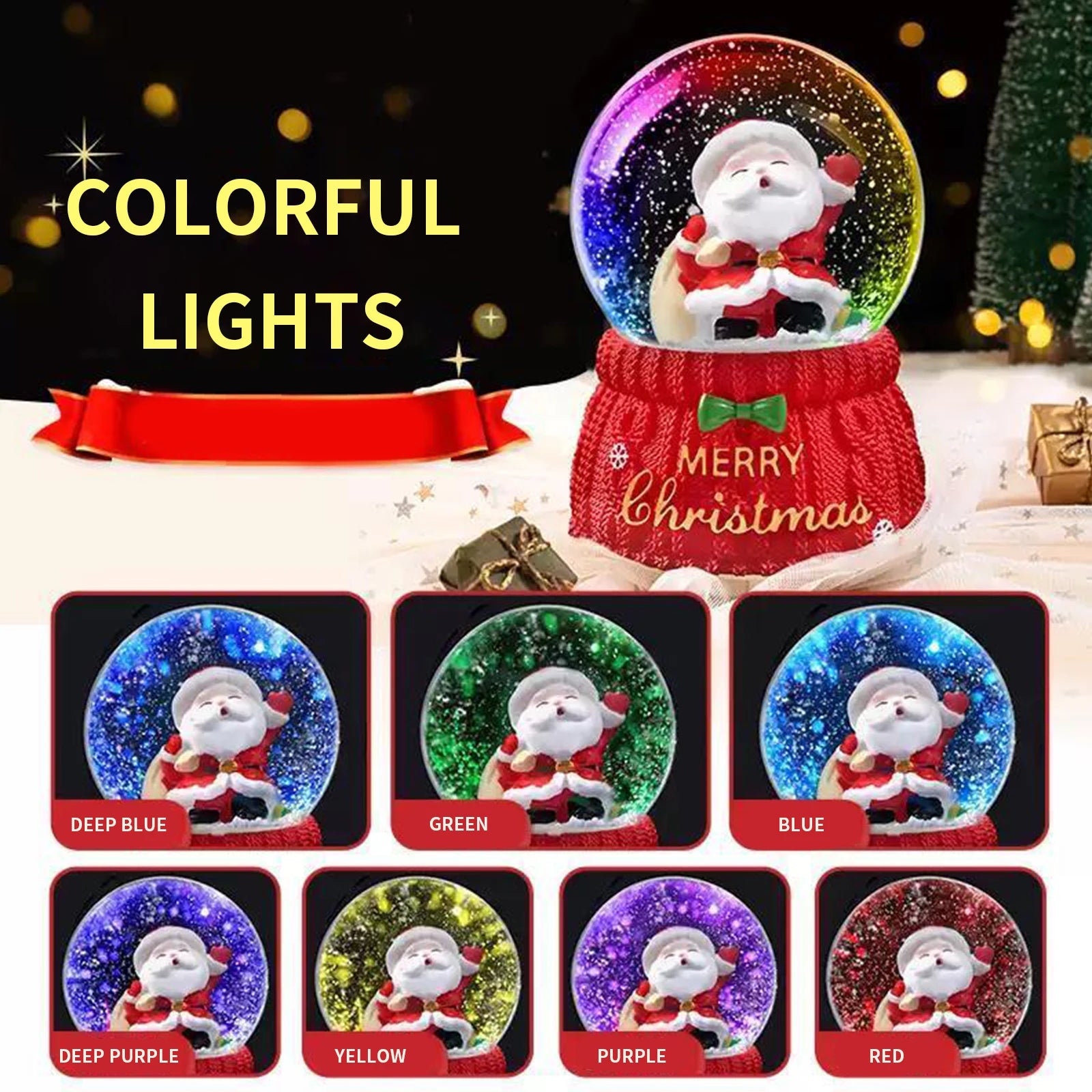 Christmas Snow Globe with 7-Color Lights & Music – Santa Musical Resin Decoration