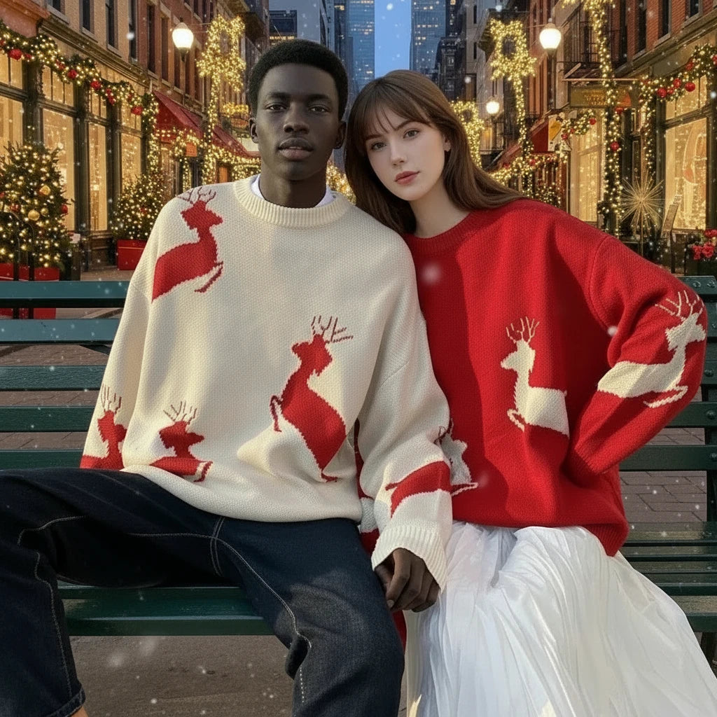 Cozy Unisex Christmas Reindeer Sweater – Oversized Holiday Pullover