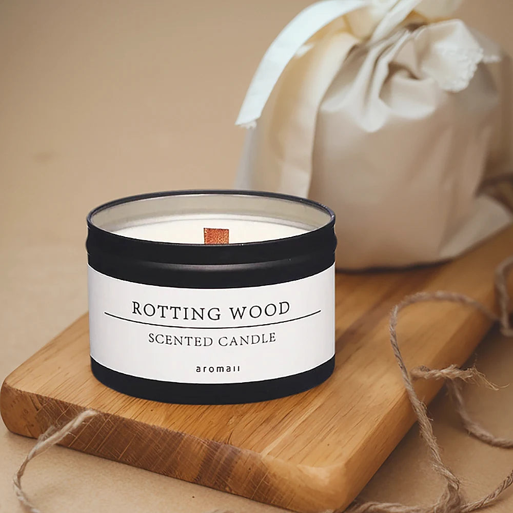 Black Tin Can Scented Candle with Wooden Wick – Classic Aromatic Home Decor