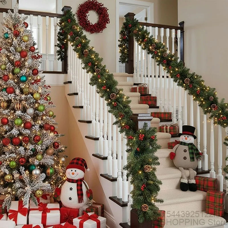 2.7M Pre-Lit Christmas Garland with Pinecones & Red Berries – Holiday Glow Decoration