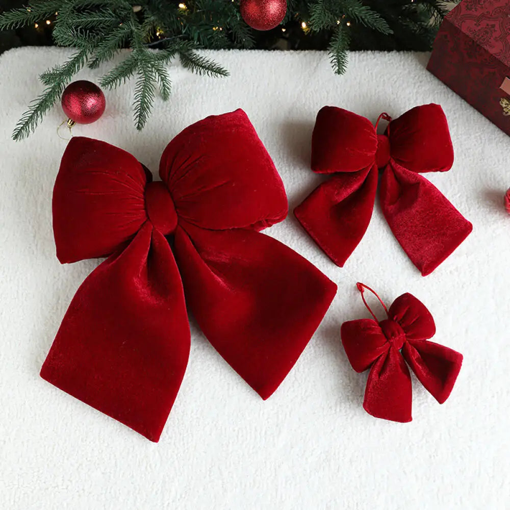 Christmas Bow Decoration – Velvet Red Bow Knot Baubles