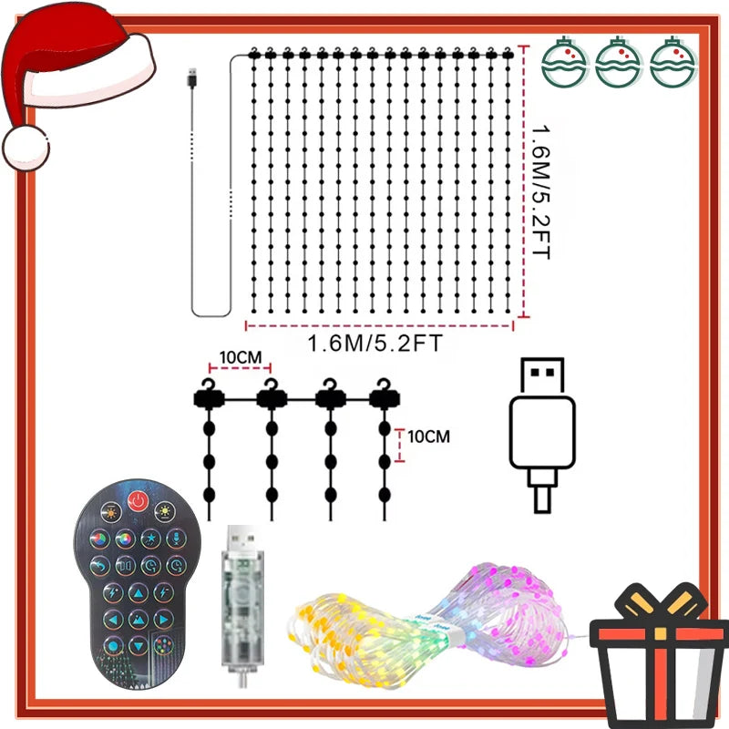Smart Curtain String Lights – Waterproof DIY Colorful Music Sync LED Lights for Xmas Indoor & Outdoor Decor