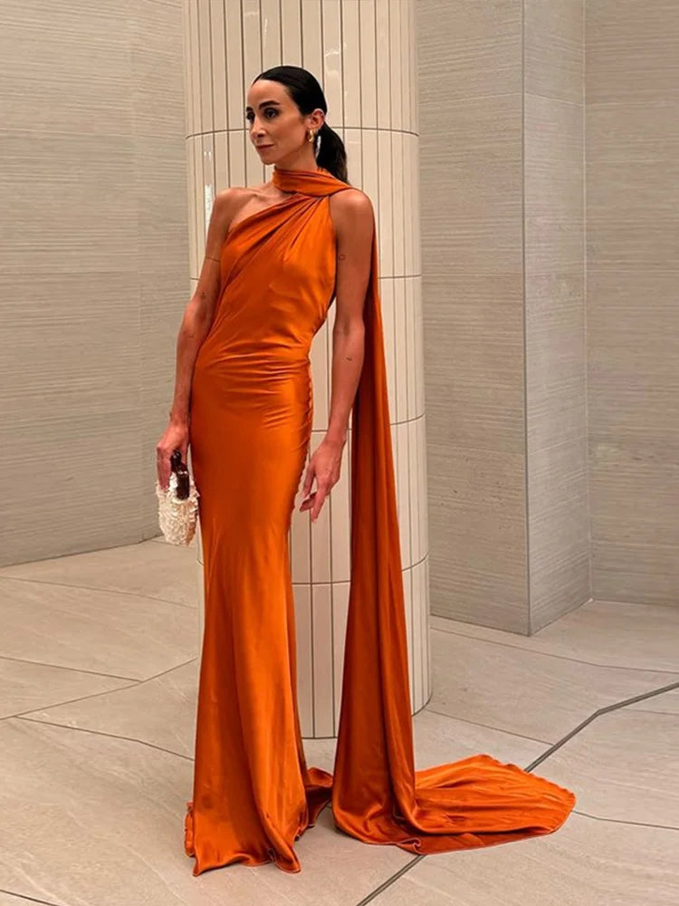 Sexy Satin Ribbon Halter Party Dress – Backless & Off-Shoulder