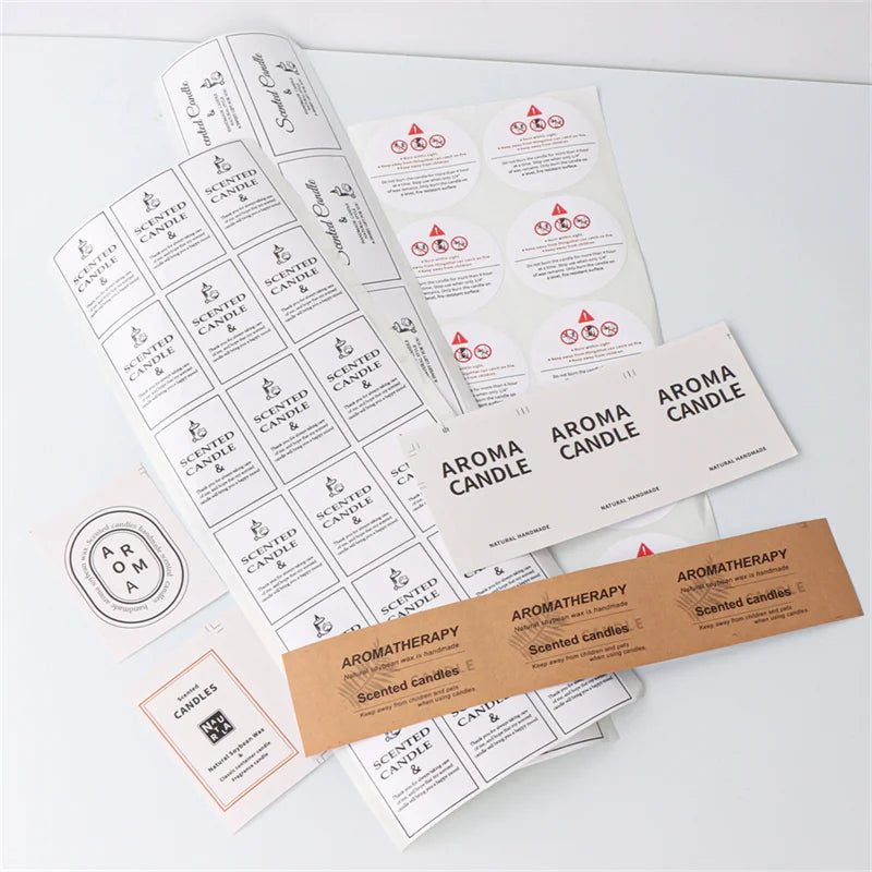 Self-Adhesive Candle Packaging Labels – Gift Box & Warning Seal Stickers