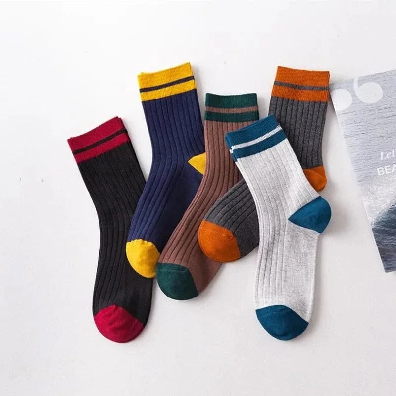 5 Pairs Men’s Vintage Athletic Socks – Fall & Winter Fun Fashion Crew Socks