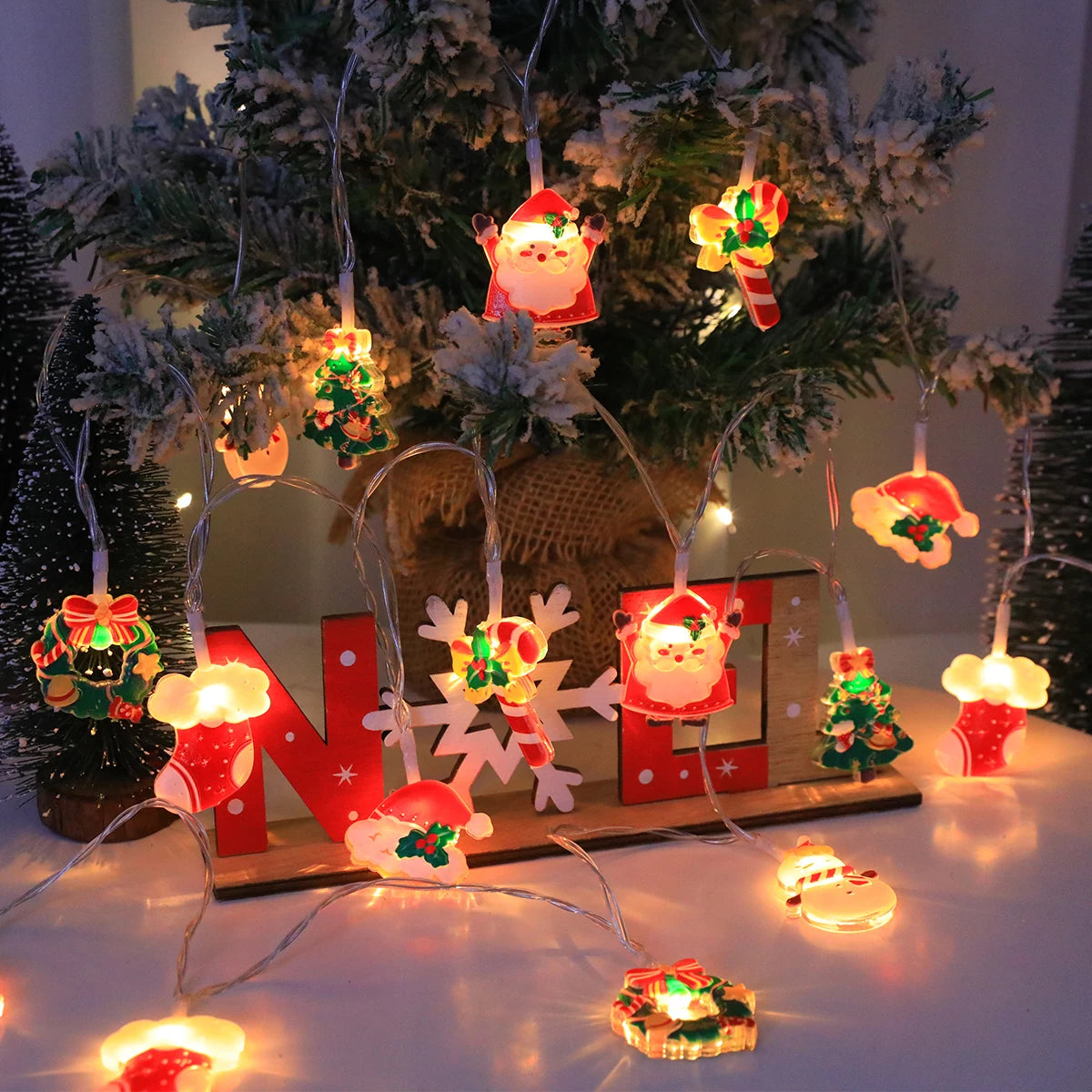 LED Christmas String Lights – Santa, Snowman & Candy Cane Decor