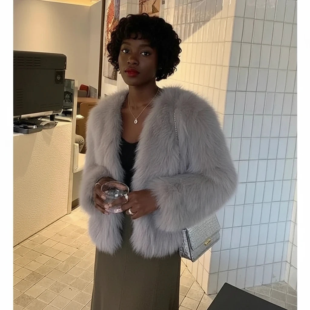 Women’s Faux Fox Fur Coat – Short Loose Winter Jacket 2025 Casual Fashion