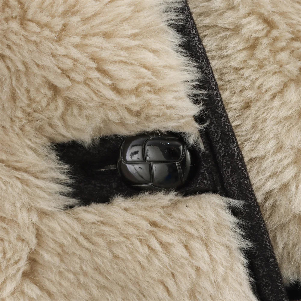 Women’s Contrast Faux Fur Jacket – Long & Short Panel Splicing Winter Coat