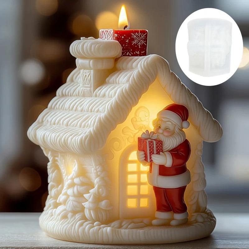 Christmas House Candle Mold – Santa Claus on Roof Silicone Mold