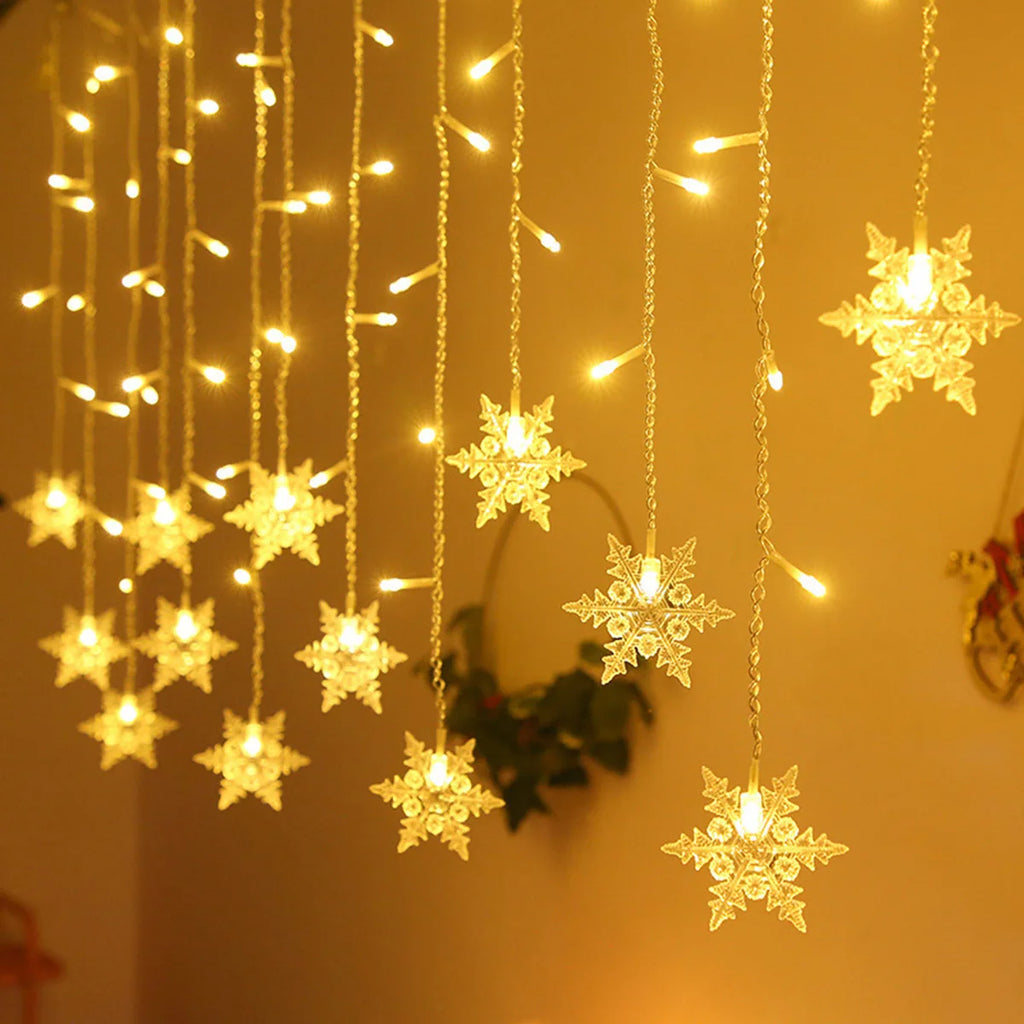 Magical Snowflake LED Curtain Lights – Holiday Window Garland
