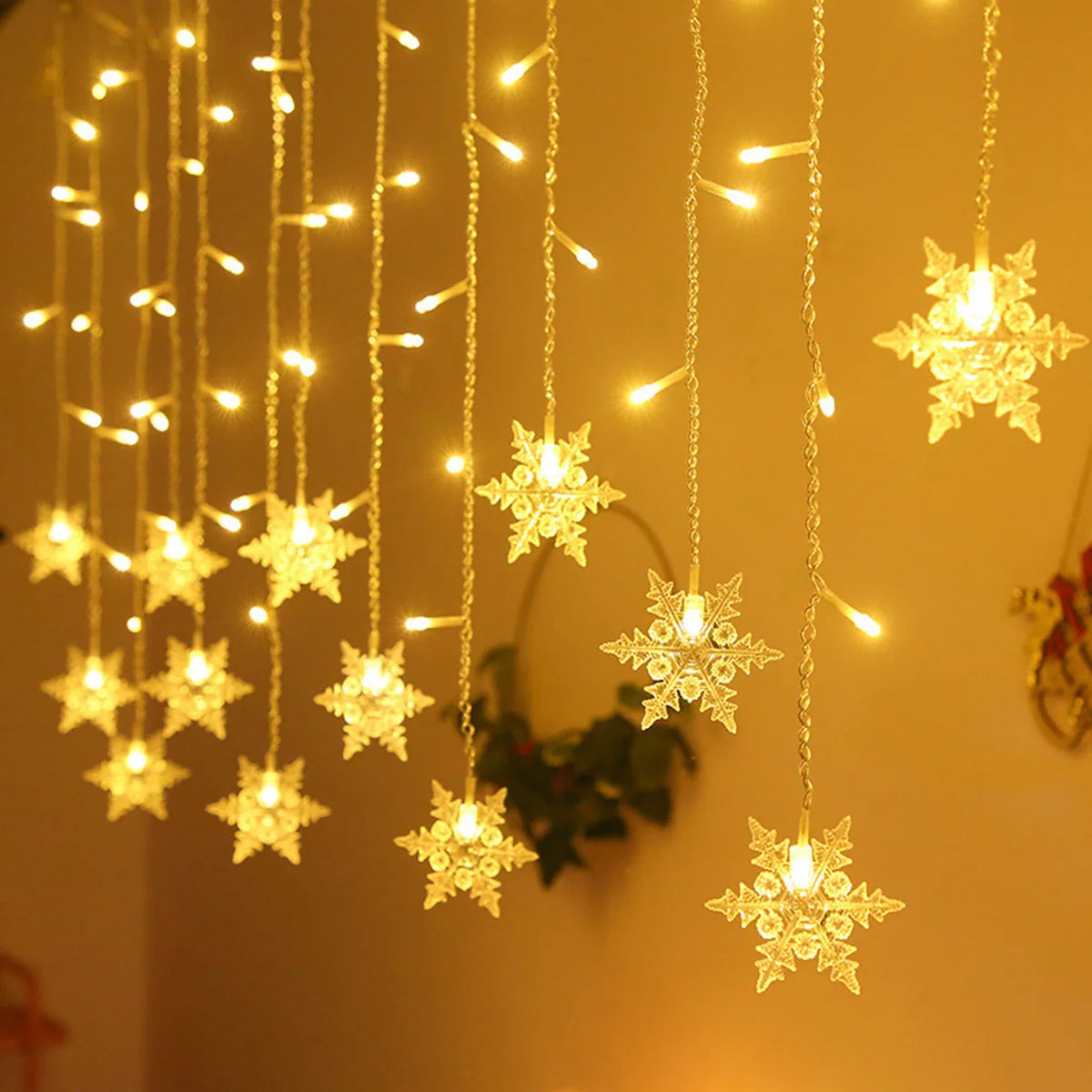 Magical Snowflake LED Curtain Lights – Holiday Window Garland